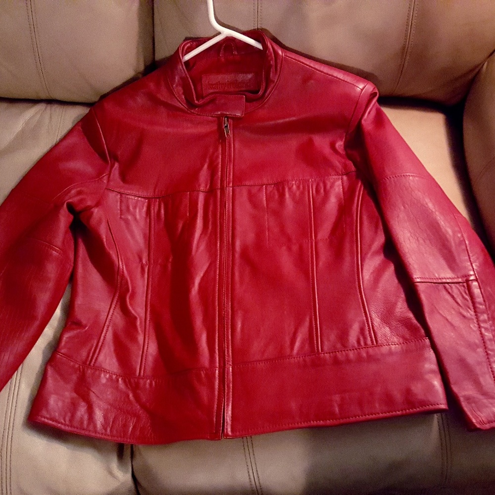 Red Medium Genuine Leather Jacket Tailored Sleeves